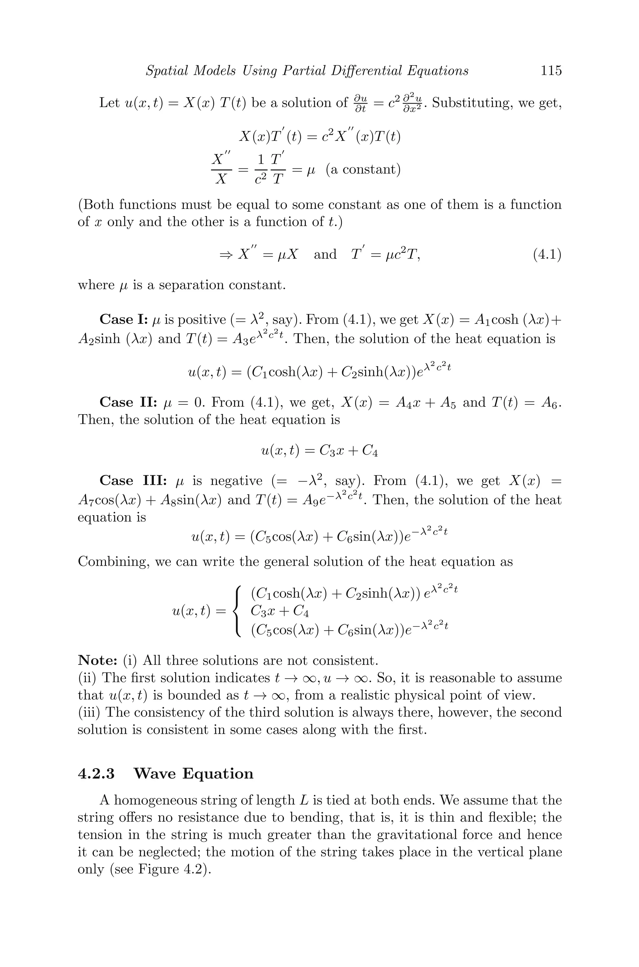 Continuous Models Using Ordinary Diﬀerential Equations 91
2 4 6 8 10
Time
1000
1000
2000
Population
FIGURE 3.22: The behavior of two species competing for food and space,
where one of them goes to extinction.
Problem 3.7.12 A mathematical model for epidemics consisting of suscep-
tible (S), infected (I) and removals (R) is given by
dS
dt
= −βS2
I
dI
dt
= βS2
I − γI
dR
dt
= γI
where β and γ are positive constants.
(i) Find the threshold density of susceptible.
(ii) Show that
dR
dt
= γ

n − R −
x0
1 + Rx0β
γ

Solution: Given that,
dS
dt
= −βS2
I
dI
dt
= βS2
I − γI
dR
dt
= γI
(i) The threshold density of the susceptible is obtained from the second equa-
tion and is given by S† =

γ
β
 