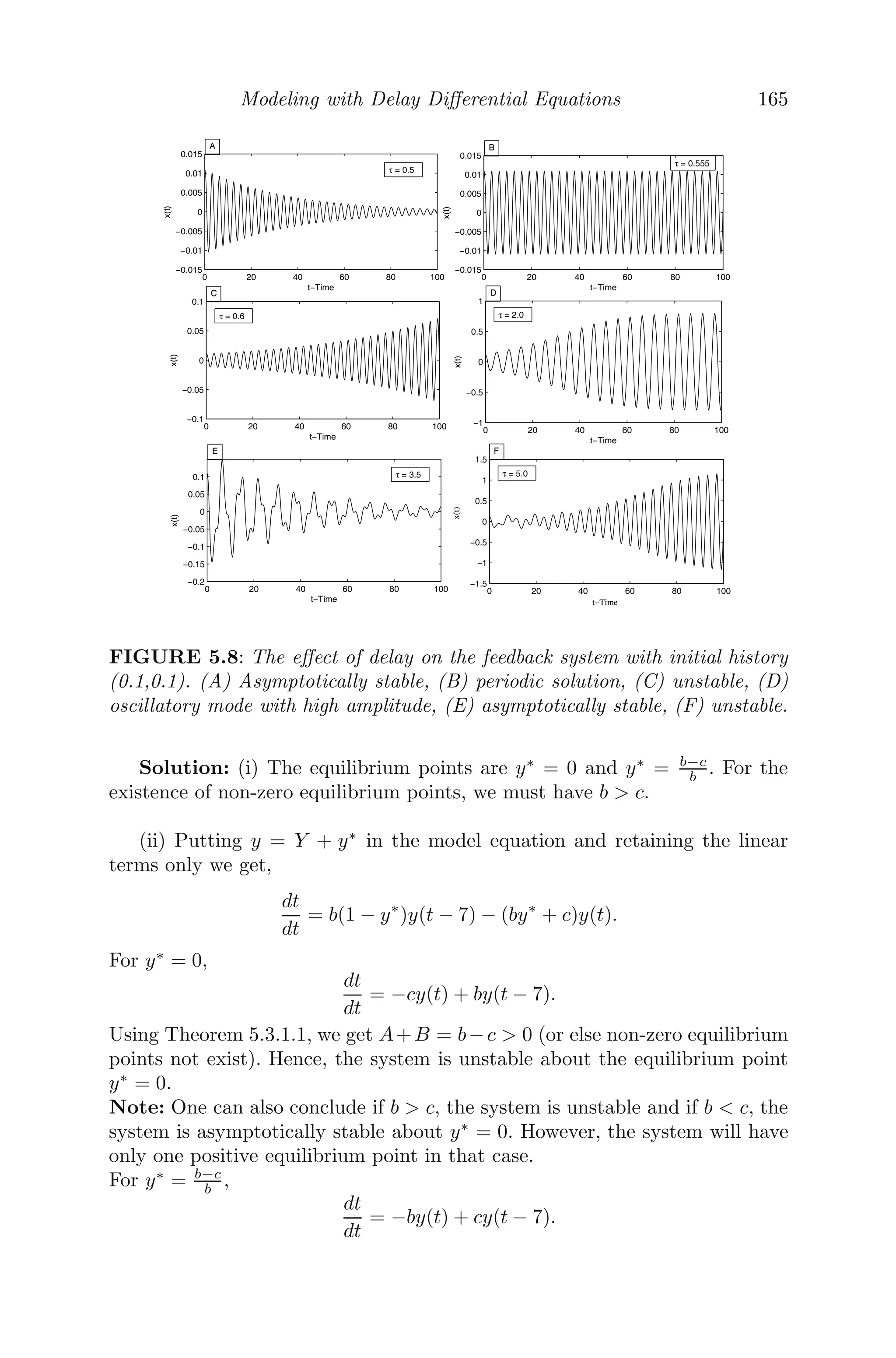 Spatial Models Using Partial Diﬀerential Equations 133
system of partial diﬀerential equations. Let L, P, A and T be the number of
large B-cells, plasma cells, antibodies and cancerous cells at time t1. Then the
spatiotemporal mathematical model for the interaction of the cancerous cells
and the host immune system is given by
∂L
∂t1
= a1uL(1 −
L
K1
) − b1(1 − u)L + D1∇2
L,
∂P
∂t1
= b1(1 − u)L − μ1P + D2∇2
P,
∂A
∂t1
= r1L + r2P − μ2A − β1AT + D3∇2
A,
∂T
∂t1
= rT (1 −
T
K2
) − β2AT + D4∇2
T,
The large B-cells proliferate at a constant growth rate a1 following a logistic
growth, and diﬀerentiate into plasma cells at the constant rate b1. K1 is the
carrying capacity of the large B-cells, u is the fraction of the population of large
B-cells which remains as the proliferating population, and (1-u) is the fraction
of the large B-cell population which diﬀerentiate into plasma cells. μ1 and μ2
are the natural death rates of the plasma cells and the antibodies respectively
and r1 and r2 are the rates at which the large B-cells and the plasma cells
secrete antibodies respectively. The intrinsic growth rate of the cancerous cells
is denoted by r and its carrying capacity by K2. β1 and β2 are the constant
rates of loss of the antibodies and the cancerous cells respectively due to
interaction between them. D
is (i = 1, 2, 3, 4), are constant positive diﬀusion
coeﬃcients of the large B-cells, plasma cells, antibodies and the cancerous
cells respectively and ∇2
= ∂2
∂X2 is the Laplacian in one dimension. The initial
conditions L(0, X) = L0, P(0, X) = P0, A(0, X) = A0, T (0, X) = T0, forX ∈
[0, l], are assumed to be positive functions and we assume no ﬂux boundary
conditions of the system, that is,
∂L
∂X
|(t,0) =
∂L
∂X
|(t,l) =
∂P
∂X
|(t,0) =
∂p
∂X
|(t,l) = 0
∂A
∂X
|(t,0) =
∂A
∂X
|(t,l) =
∂T
∂X
|(t,0) =
∂T
∂X
|(t,l) = 0.
4.4.3 Qualitative Analysis
To reduce the number of system parameters, the spatiotemporal model
can be written in dimensionless variables using the following scaling:
w1 =
L
K1
, w2 =
P
K1
, w3 =
A
K2
, w4 =
T
K2
, t = rt1, X = λx,
λ2
=
D1
r
, d2 =
D2
D1
, d3 =
D3
D1
, d4 =
D4
D1
, a =
a1
r
, b =
b1
r
, η1 =
μ1
r
,
η2 =
μ2
r
, k1 =
r1K1
rK2
, k2 =
r2K1
rK2
, α1 =
β1K2
r
, α2 =
β2K2
r
,
 