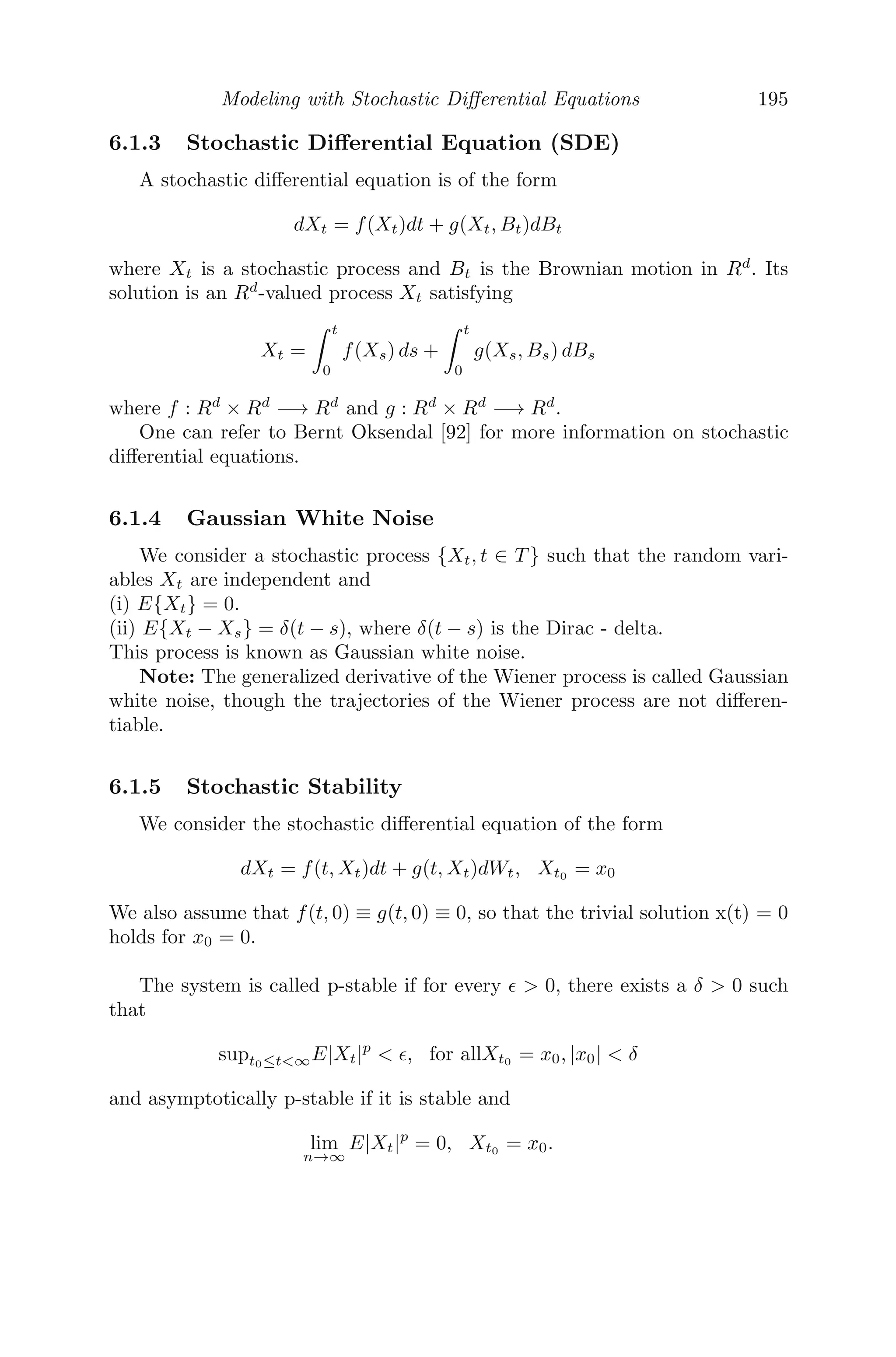 Spatial Models Using Partial Diﬀerential Equations 151
12. Segal and Jackson [119, 26] have modeled a spatially distributed
predator-prey system as
Prey :
∂V
∂t
= (k0 + k1V ) − AV E + μ2∇2
V
Predator :
∂E
∂t
= BV E − ME − CE2
+ μ2∇2
E
(i) Describe the model by explaining each term in the equations.
(ii) Assuming M = 0 and putting v = V B
k0
and e = Ec
k0
, write the model
in non-dimensionlized form as
∂v
∂t
= (1 + kv)v − aev + δ2
∇2
v
∂e
∂t
= ev − e2
+ ∇2
e
where k = k1
B , a = A
C and δ2
= μ1
μ2
.
(iii) Find the non-trivial homogenous steady state(s).
(iv) Show that the condition for diﬀusive instability is k−δ2
 2
√
a − k.
13. The spread of least colonies was introduced by Gray and Kirwan [26, 48]
and is given by
∂Y
∂t
= D1
∂2
Y
∂x2
+ kY (G − G0)
∂G
∂t
= D2
∂2
G
∂x2
− ckY (G − G0)
Here, Y (x, t) is the density of yeast cells and G(x, t) is the glucose con-
centration in medium at time t and location x.
(i) Explain the model and ﬁnd the homogenous steady state(s).
(ii) Perform the linear stability analysis about the equilibrium point(s)
for the non-diﬀusive system and obtain the condition for stability. In-
terpret the condition in context with the model.
(iii) Now, perform the linear stability analysis for the diﬀusive system
and comment about the eﬀect of diﬀusion on the system.
14. A space dependent arms race model is given by [64]
∂A1(x, t)
∂t
= aA2
2 − mA1 + r + D1
∂2
A1
∂x2
∂A2(x, t)
∂t
= bA2
1 − nA2 + s + D2
∂2
A2
∂x2
where A1 and A2 are the amounts spent on arms by two countries C1
and C2, where the parameters a, b, m, n are positive.
(i) Explain the model and ﬁnd the non-trivial homogenous steady
 