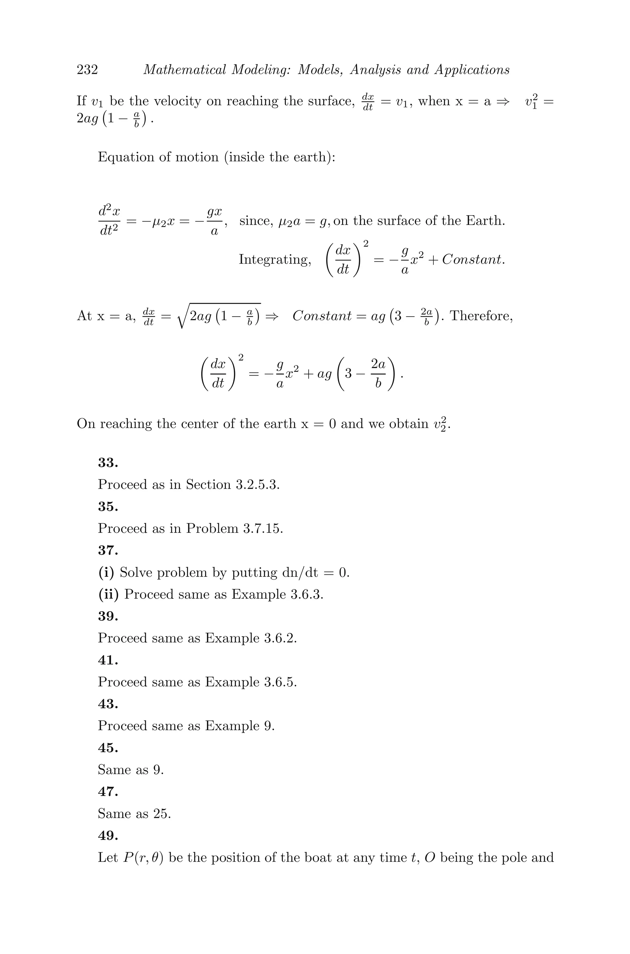 168 Mathematical Modeling: Models, Analysis and Applications
(ii) Investigate the stability of the non-zero steady state(s) for (a) α = δ = 2,
β = γ = 1; (b) α = δ = 1, β = γ = 2.
(iii) Simulate the model for (a) α = δ = 2, β = γ = 1; (b) α = δ = 1,
β = γ = 2 and comment on the dynamics of the system.
Solution: (i) The steady state solution(s) (x∗
, y∗
) are the solutions of
x∗
(2 − αx∗
− βy∗
) = 0
y∗
(2 − γx∗
− δy∗
) = 0,
which give the following: (0, 0);
 2
α , 0

;

0, 2
δ

;
	
2(δ−β)
αδ−βγ , 2(α−γ)
αδ−βγ


. For linear sta-
bility analysis, the characteristic equation is given by
 