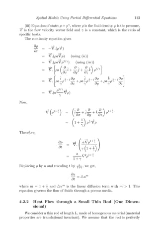 Continuous Models Using Ordinary Diﬀerential Equations 89
Here, α1, α2, β1, β2, γ1, γ2, δ are positive constants, L is the inventory level and
L0 the desired optimum inventory level. The changes in inventory follow the
law
dL
dt
= Q − S.
Show that the equation
d2
p
dt2
+ δ(γ1 − γ2)
dp
dt
+ δ(β1 − β2)p = δ(α1 − α2)
gives the forecast price. Hence, deduce that if γ1  γ2, β1  β2, the price
tends to be stable as t increases.
Solution: Given that,
dL
dt
= Q − S
S(t) = α1 − β1p − γ1
dp
dt
Q(t) = α2 − β2p − γ2
dp
dt
⇒
dL
dt
= (α2 − α1) − p(β2 − β1) − (γ2 − γ1)
dp
dt
Also,
dp
dt
= −γ[L(t) − L0]
⇒
d2
p
dt2
= −δ
dL(t)
dt
⇒
d2
p
dt2
= −δ

(α2 − α1) − p(β2 − β1) − (γ2 − γ1)
dp
dt

⇒
d2
p
dt2
+ δ(γ1 − γ2)
dp
dt
+ δ(β1 − β2)p = δ(α1 − α2), (3.22)
which gives the forecast price. Equation (3.22) is a second order ordinary
diﬀerential equation with constant coeﬃcients, whose complementary function
is
Ae−m1t
+ Be−m2t
where m1, m2 = −δ(γ1 − γ2) ± δ

(γ1 − γ2)2 − 4
(β1 − β2)
δ
,
and both are negative as γ1  γ2 and β1  β2. The particular integral is
δ(α1−α2)
δ(β1−β2) . Therefore, the general solution of (3.22) is
p(t) = Ae−m1t
+ Be−m2t
+
δ(α1 − α2)
δ(β1 − β2)
 