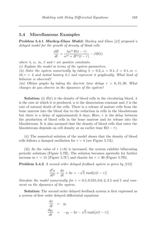 Spatial Models Using Partial Diﬀerential Equations 131
It is a well known fact that an equilibrium point which is asymptotically
stable in a non-spatial system may become unstable due to diﬀusion. Mathe-
matical analysis has conﬁrmed that the diﬀusive system ﬁrst attains instabil-
ity with respect to a spatially heterogeneous perturbation with a certain wave
number, which results in the formation of the so-called dissipative patterns or
regular spatial structure, known as Turing patterns.
Consider a prey-predator system (in dimensionless form) as
∂u
∂t
= u (1 − u) −
uv
u + α
+ ∇2
u
∂v
∂t
= β
uv
u + α
− γv + δ∇2
v,
where u(t,x,y) is the prey and v(t,x,y) is the predator. The prey population
follows a logistic growth, and declines due to consumption by the predator
population. The growth of the predator is directly proportional to the amount
of prey it has consumed and dies naturally, ∇2
u and δ∇2
v are diﬀusion terms,
which represent 2-dimensional movements, that is, ∇2
u ≡ ∂2
∂x2 + ∂2
∂y2 .
By taking α = 0.4, β = 2.0, γ = 0.6 and δ = 1, the system is solved
numerically by using MATLAB
code by Marcus R. Gurvie [36]. Figure 4.5
gives the spatial behavior of the prey and the predator respectively. It is
evident from the ﬁgure that there are irregular patches covering the whole
domain, a qualitative behavior which may be observed in plankton patterns
in the ocean [83].
(a) Prey density (b) Predator density
FIGURE 4.5: The spatial behavior of the prey and the predator. The param-
eter values are α = 0.4, β = 2.0, γ = 0.6, δ = 1, a = 0, b = 400, step-size h
= 1, maximum time T = 150 and the time-step = 1/3. The initial conditions
are u0(x, y) = 6./35 − 2 ∗ 10−7
∗ (X − 0.1 ∗ Y − 180).∗ (X − 0.1 ∗ Y − 800) and
v0(x, y) = 116./245 − 3 ∗ 10−5
∗ (X − 400) − 1.2 ∗ 10−4
∗ (Y − 150).
 