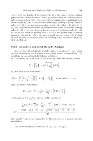 Modeling with Delay Diﬀerential Equations 159
0 5 10 15
0
5
10
15
20
25
30
35
40
45
Temperature
of
the
water
T(t)
0 5 10 15
0
10
20
30
40
50
60
0 5 10 15
0
10
20
30
40
50
60
70
0 5 10 15
−10
0
10
20
30
40
50
60
70
80
0 5 10 15
−200
−150
−100
−50
0
50
100
150
200
t−Time
0 5 10 15
−1.5
−1
−0.5
0
0.5
1
1.5
2
2.5
x 10
4 F
E
D
C
B
A
α = 0.5
α = 0.8 α = 1.1
α = 1.55 α = 1.8 α = 2.8
FIGURE 5.5: Varied temperatures of water for diﬀerent values of α. The
parameter values are Td = 40 ◦
C, τ = 1, initial history = 0.5 and α =
0.5, 0.8, 1.1, 1.55, 1.8 and 2.8 respectively.
may show initial discomfort with the start of the shower (Figure 5.5B,C).
One person will prefer the value of α = 1.55 while showering (a bathroom
singer?), which shows cyclic behavior (Figure 5.5D). For α = 1.8 and 2.8,
the temperature of the water is erratic and unpleasant while taking shower
(Figure 5.5E,F).
5.2.6 Two-Neuron System
A two-neuron system of self-existing neurons is given by [7, 132]
du1
dt
= −u1(t) + a1tanh[u2(t − τ21)]
du2
dt
= −u2(t) + a2tanh[u1(t − τ12)]
where u1(t) and u2(t) are the activities of the ﬁrst and second neurons re-
spectively, τ21 is the delay in signal transmission between the second neuron
and the ﬁrst neuron (τ12 can be explained in similar manner) and ai’s (i
= 1,2) are the weighing of the connection between the neurons. By taking
a1 = 2, a2 = −1.5, τ12 = 0.2, τ21 = 0.5 such that τ12 + τ21  0.8, numerically
it has been shown that the model is asymptotically stable about the origin
(see Figure 5.6 A1,A2,A3). For τ12 = 0.4, τ21 = 0.6 such that τ12 + τ21  0.8,
a periodic solution bifurcates from the origin; that bifurcation is supercritical
 