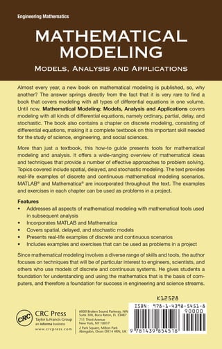 Modeling with Delay Diﬀerential Equations 181
Hence, if
τ+ =
1
2L1
(−L2 +

L2
2 + 4L1L3), (5.26)
then for 0 ≤ τ  τ+, the Nyquist criterion holds true and τ+ estimates the
maximum length of delay preserving the stability.
5.4.1.6 Numerical Results
The model is now studied numerically to see the eﬀect of discrete time
delay on the system. The scaled parameter values have been used for numerical
calculations using MATLAB.
Case 1 (s1  0, s2 = 0): In the model, the time delay has no qualitative
eﬀect on adoptive cellular immunotherapy (ACI). Therefore, the results will
be the same as obtained in [69]. So is the case s1 = 0, s2 = 0. Hence, these
two cases are not discussed thoroughly.
Case 2 (s1 = 0, s2  0): Figure 5.12 explores the input of concentration
IL-2 into the system, if the input of concentration of IL-2 is administered and
the eﬀector cells are stimulated after 0.7227 days = 17.346 hours and 0.529
days = 12.7 hours respectively (obtained by using (5.15) and scaled parameter
values). For a low antigenic tumor and a low input of concentration of IL-2
(c=0.0056, s2=0.05), the tumor cell regresses and the concentration of IL-2
decreases alarmingly to almost zero (Figure 5.12A). For a higher concentration
of IL-2 (c=0.0056, s2=0.2), the same scenario happens, only in this case, the
concentration of IL-2 does not reduce to zero (Figure 5.12B).
For tumors with high antigenicity (c=0.222,s2=0.05), the volume of tumor
increases in the beginning and when there is an input of IL-2 concentration af-
ter 12.7 hours, the tumor volume reduces and ultimately is cleared oﬀ (Figure
5.12C); at the same time the concentration of IL-2 decreases alarmingly. But
with high input of IL-2 on tumors with high antigenicity (c=0.222,s2=0.2),
the tumor regresses as well as both the immune system and the concentra-
tion of IL-2 stabilizes (Figure 5.12D). This is a new and interesting positive
result. According to [69], large amounts of administrated IL-2 together with
any degree of antigenicity shows that the tumor is cleared but the immune sys-
tem grows unbounded as the IL-2 concentration reaches a steady state value
(Figure 5.14). This uncontrolled growth of the immune system represents a
situation that is detrimental to the host. However, in our case, due to the time
delay eﬀect, the situation is under control. The tumor is cleared oﬀ and the
immune system stabilizes.
Case 3 (s1  0, s2  0): Figure 5.13 shows the eﬀect of immunother-
apy with both ACI and IL-2, if the input of both ACI and the concentration
of IL-2 are administered and the stimulation of eﬀector cells by IL-2 takes
place after 0.7228 days = 17.348 hours and 0.528 days = 12.67 hours respec-
tively. Irrespective of the antigenicity of the tumor, the dynamics of all the
ﬁgures (Figure 5.13A,B,C,D) are the same, that is, the volume of the tumor
 