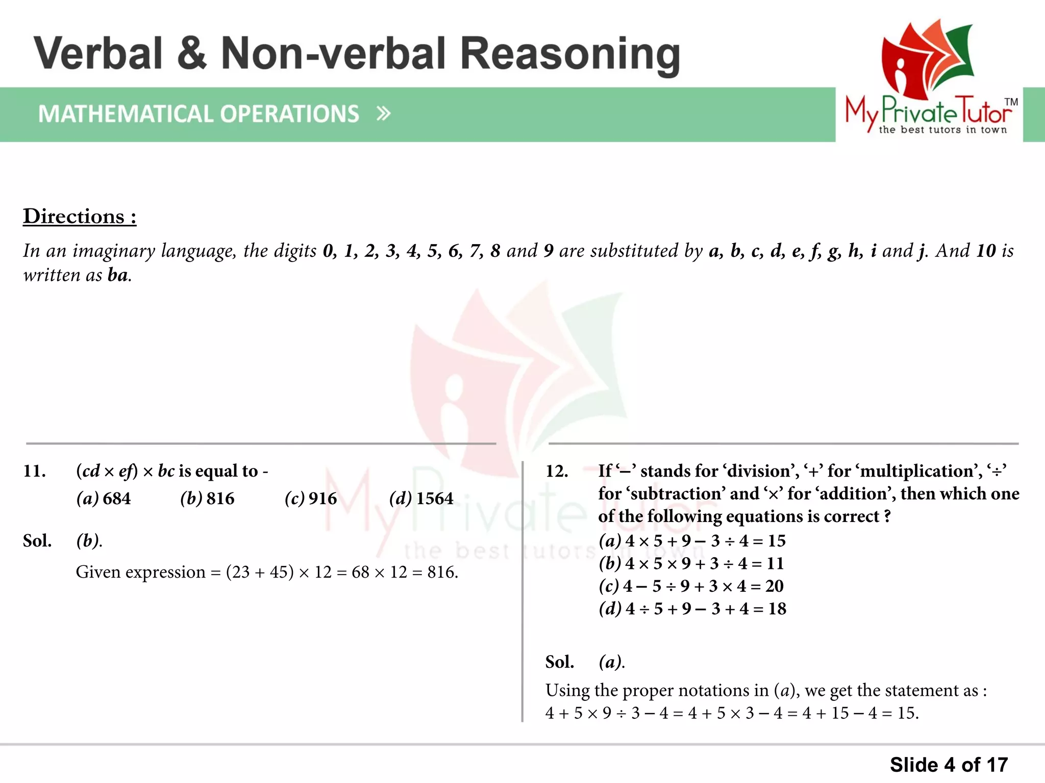 Mathematical Operations Reasoning Questions | PPT