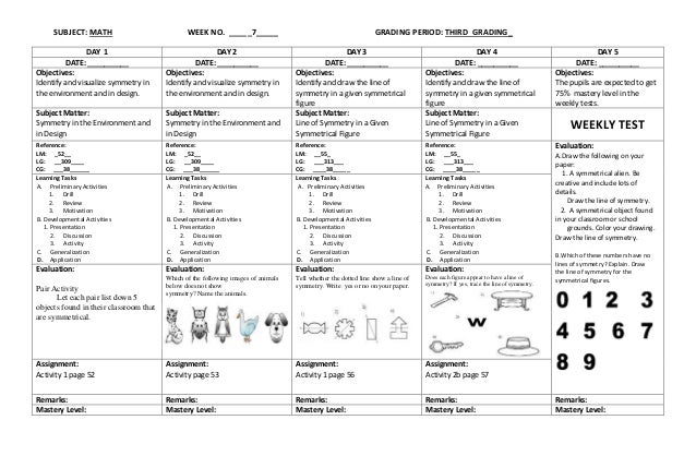 K to 12 Grade 3 DLL MATHEMATICS (Q1 – Q4)