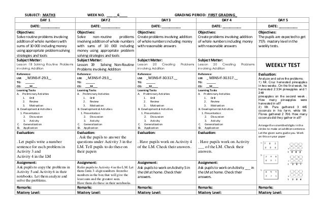 K to 12 Grade 3 DLL MATHEMATICS (Q1 – Q4)