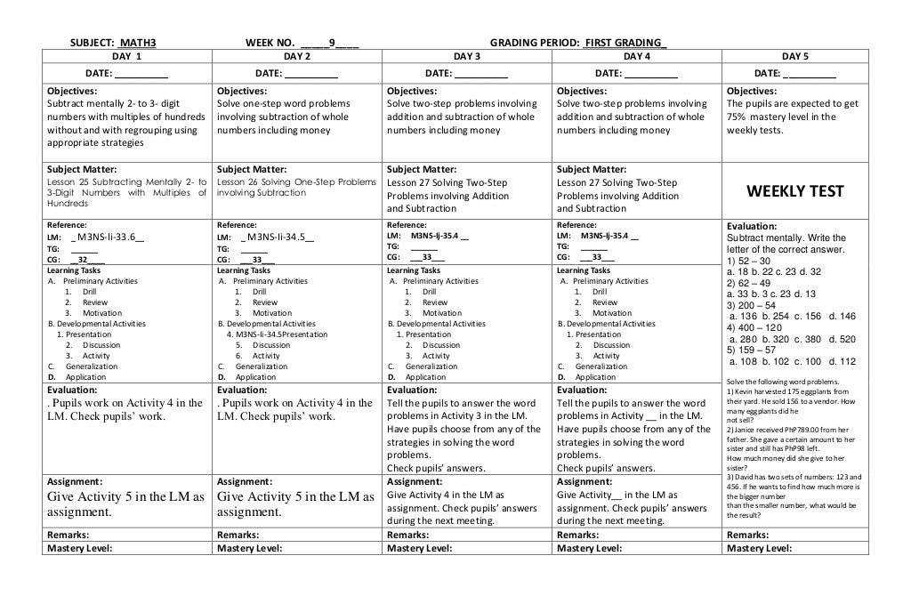 K to 12 Grade 3 DLL MATHEMATICS (Q1 Q4)