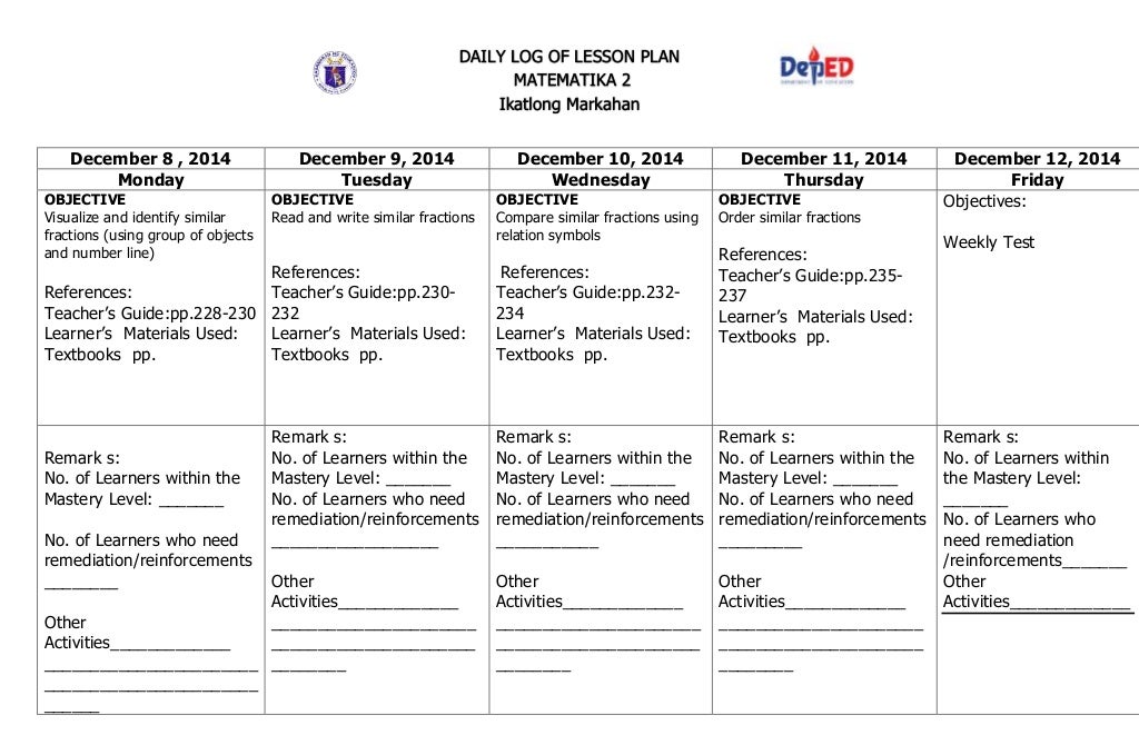 K to 12 Grade 2 DLL MATHEMATICS (Q1 – Q4)