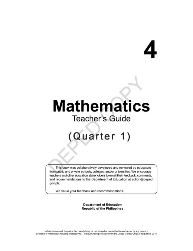 K TO 12 GRADE 4 TEACHER S GUIDE IN MATHEMATICS Q1 Q4