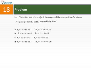 Problem18Let                                                .If the ranges of the composition functions                                                   respectively, thena.b.c.d.