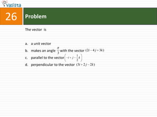Problem26The vector  isa unit vector makes an angle     with the vector parallel to the vector perpendicular to the vector 