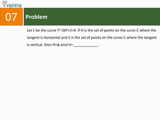Problem07Let C be the curve Y3-3XY+2=0 .If H is the set of points on the curve C where the tangent is horizontal and V is the set of points on the curve C where the tangent is vertical. then H=фamd V= ____________ .