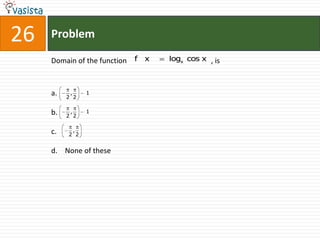 26   Problem

     Domain of the function f x   logx cos x , is



     a.    ,    1
          2 2

     b.    ,    1
          2 2


     c.    ,
          2 2


     d. None of these
 