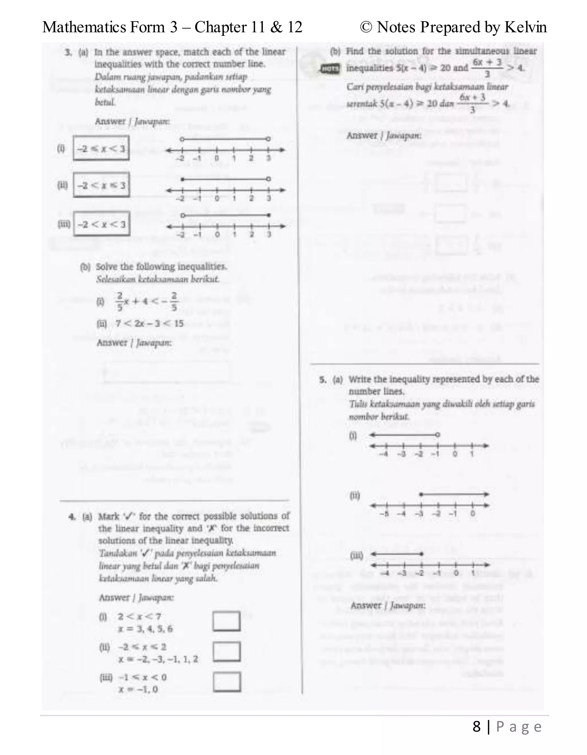 Mathematics Form 3 – Chapter 11 & 12 © Notes Prepared by Kelvin
8 | P a g e
 