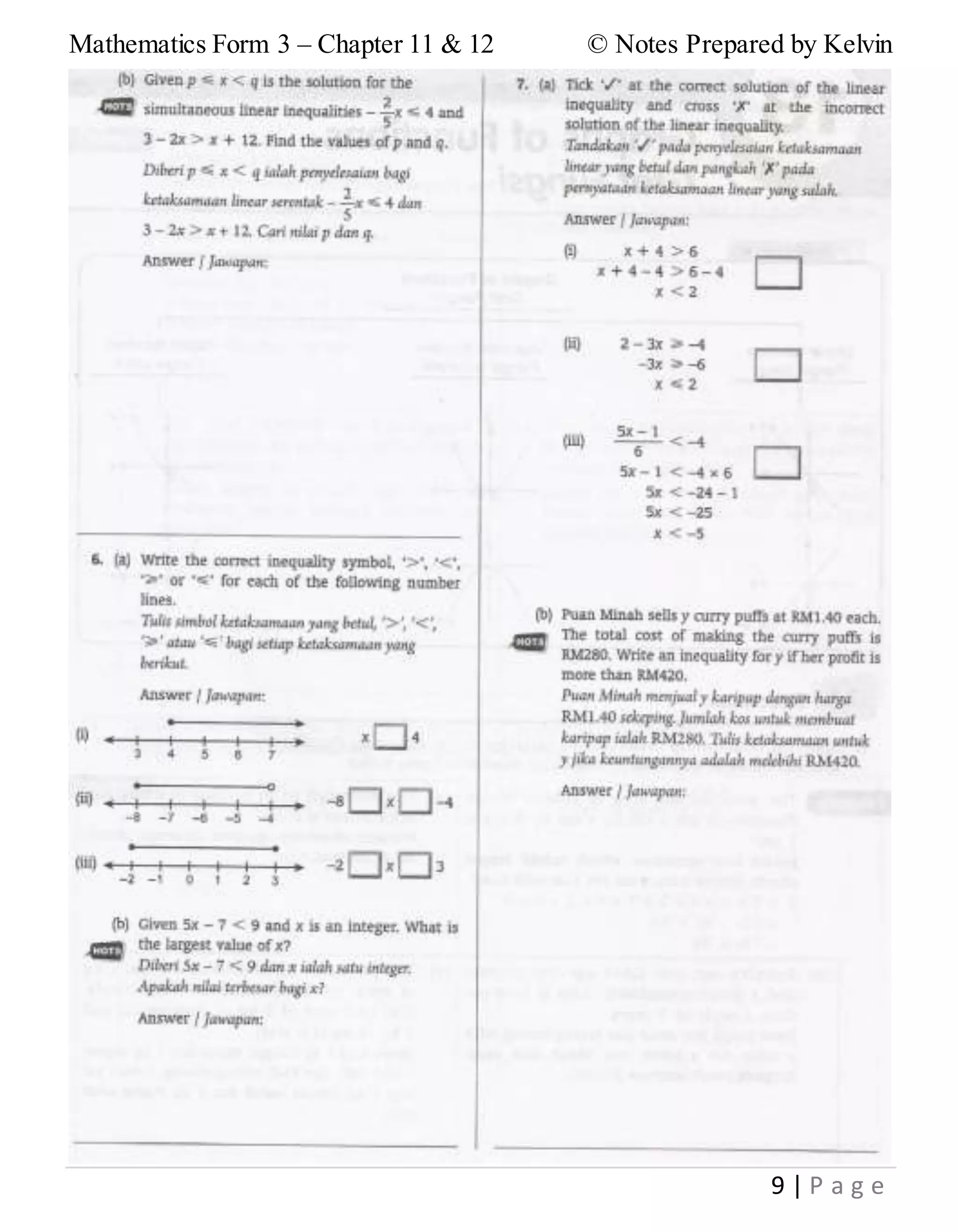 Mathematics Form 3 – Chapter 11 & 12 © Notes Prepared by Kelvin
9 | P a g e
 