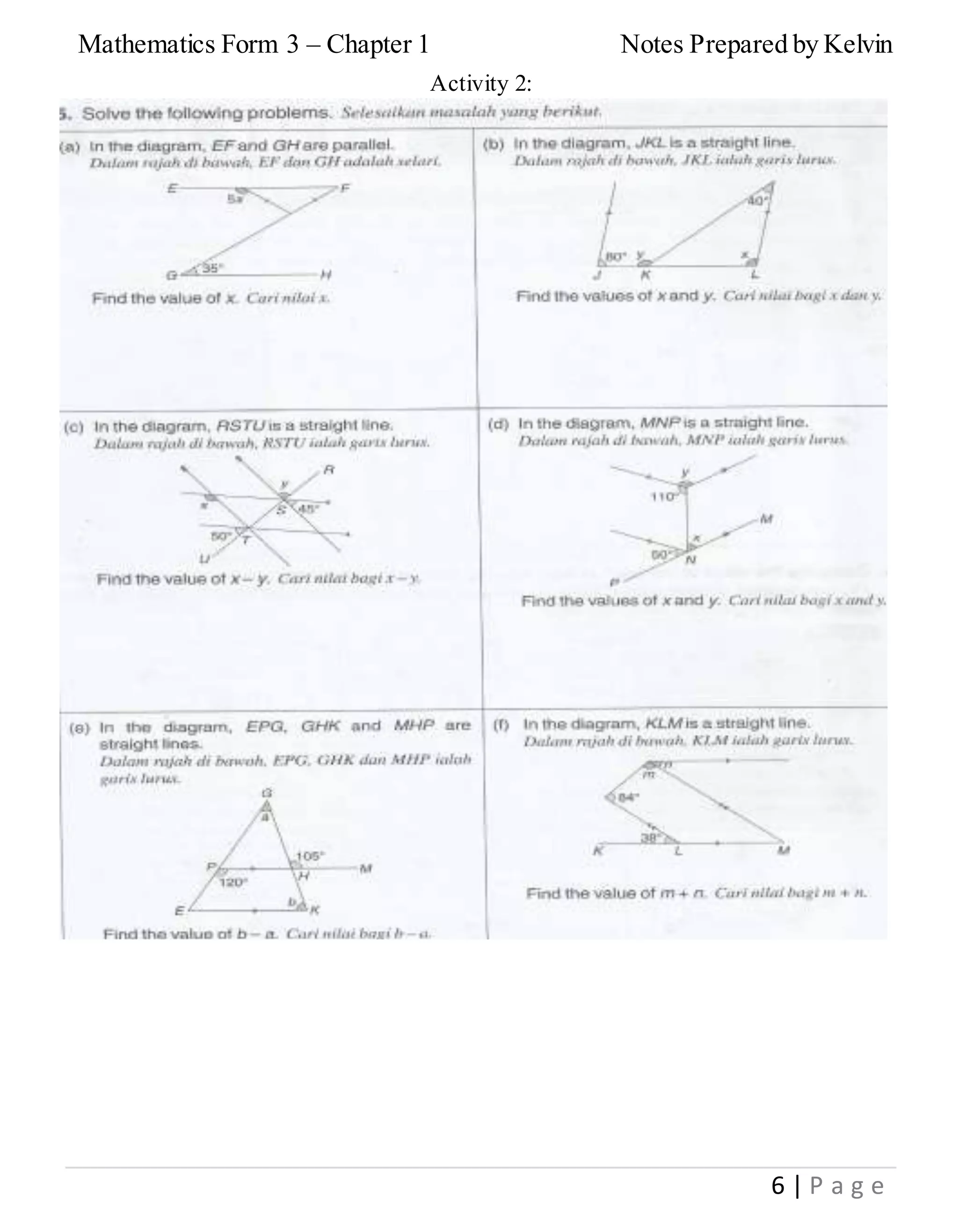 Mathematics Form 3 – Chapter 1 Notes Prepared by Kelvin
6 | P a g e
Activity 2:
 