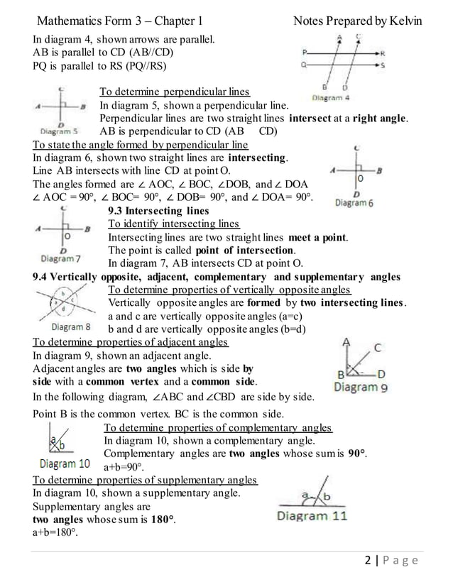 Mathematics Form 1-Chapter 8 lines and angles KBSM of form 3 chp 1 ...