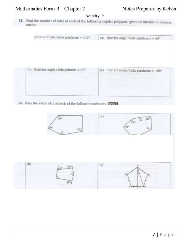 Mathematics Form 1 Chapter 9 Polygons Kbsm Of Form 3 Chp 2