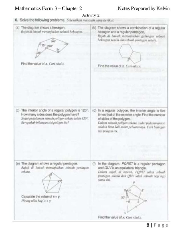 Mathematics Form 1 Chapter 9 Polygons Kbsm Of Form 3 Chp 2
