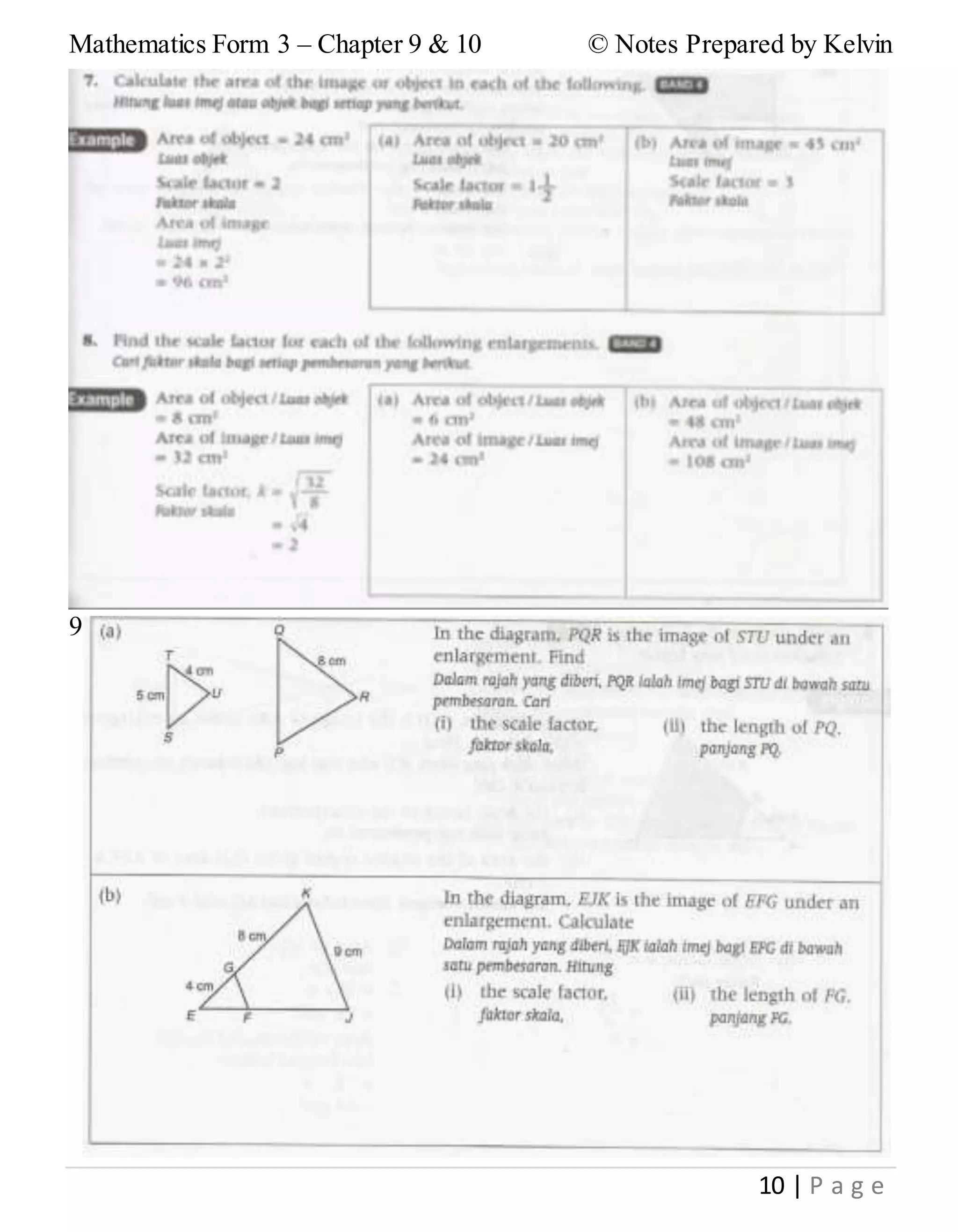 Mathematics Form 3 – Chapter 9 & 10 © Notes Prepared by Kelvin
10 | P a g e
9
 