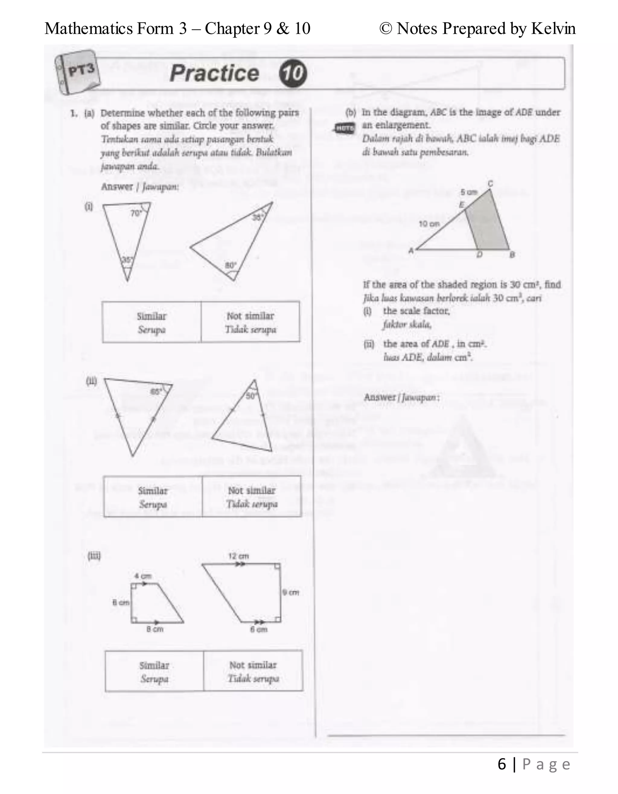 Mathematics Form 3 – Chapter 9 & 10 © Notes Prepared by Kelvin
6 | P a g e
 