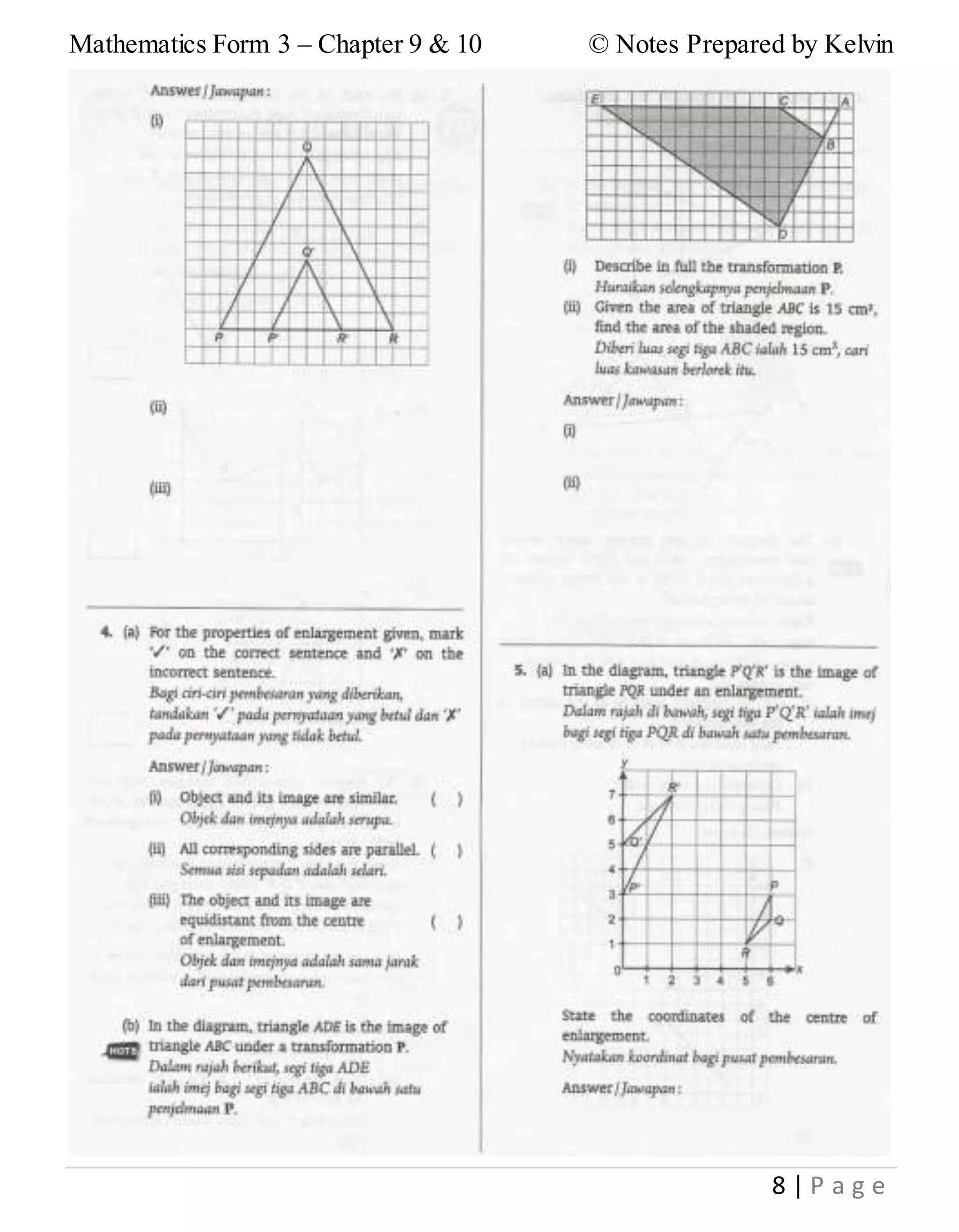 Mathematics Form 3 – Chapter 9 & 10 © Notes Prepared by Kelvin
8 | P a g e
 