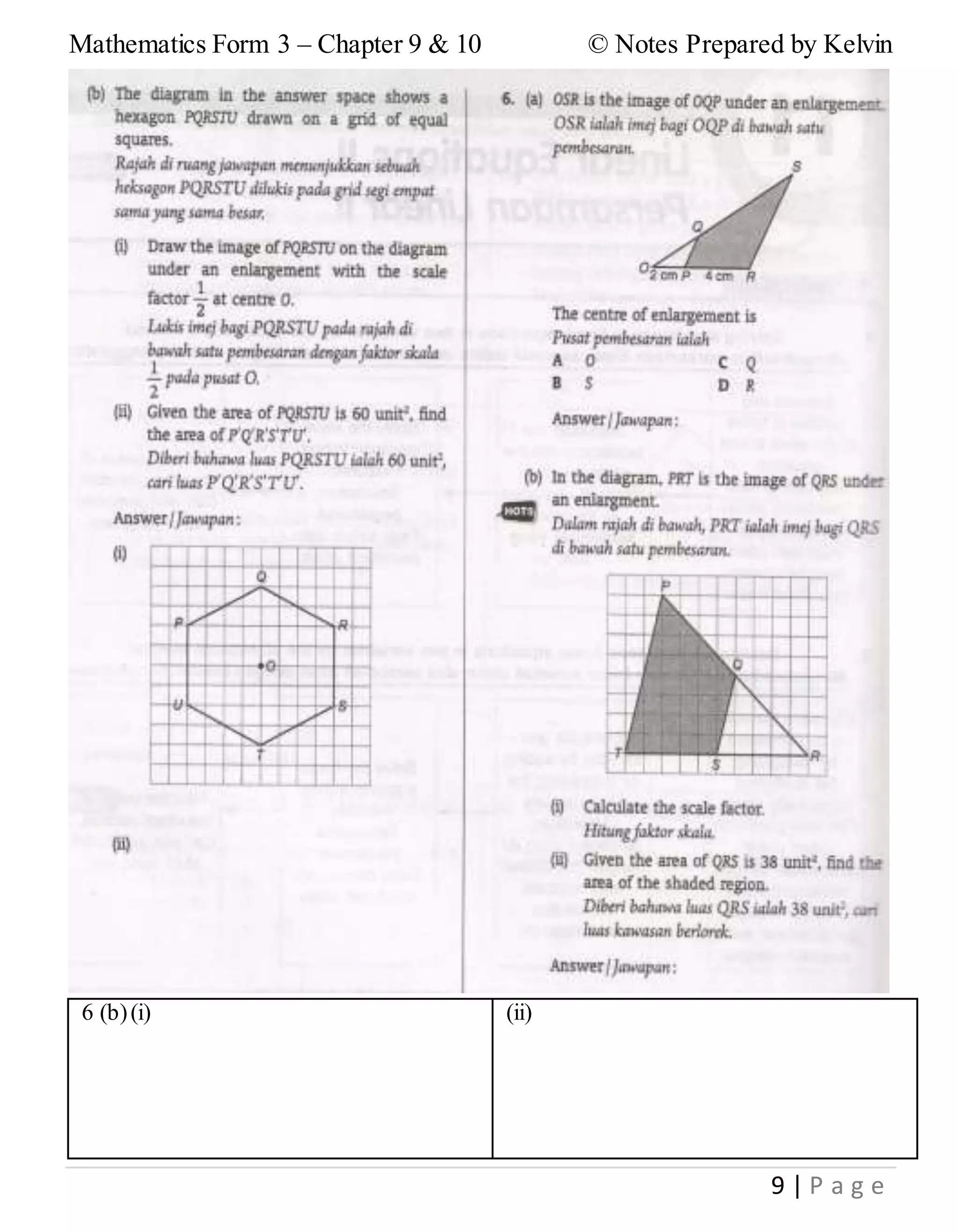 Mathematics Form 3 – Chapter 9 & 10 © Notes Prepared by Kelvin
9 | P a g e
6 (b)(i) (ii)
 