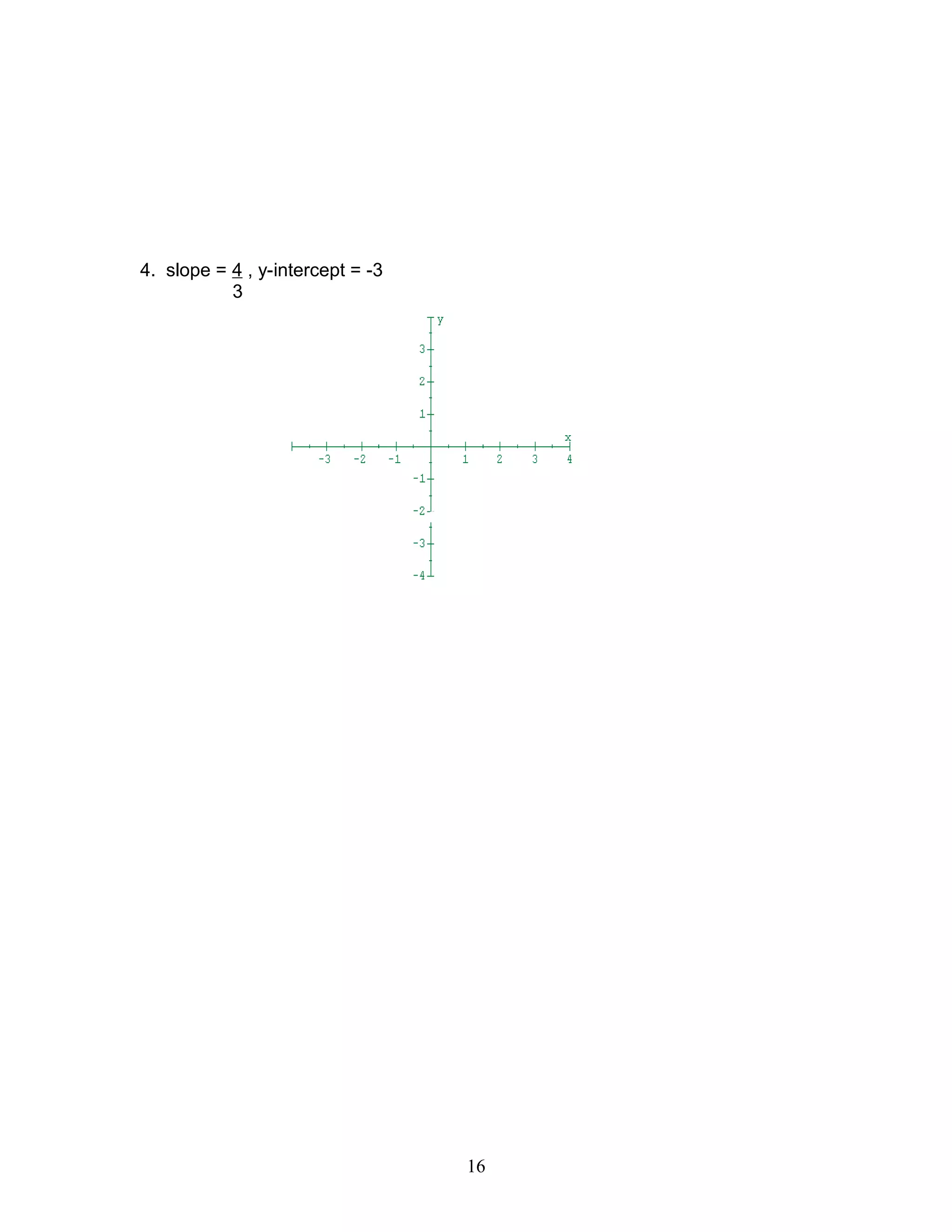 4. slope = 4 , y-intercept = -3
3
16
 