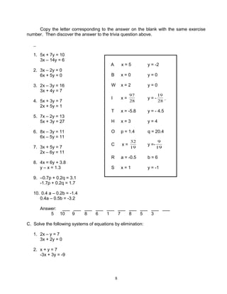 Mathematics 8 Systems of Linear Inequalities