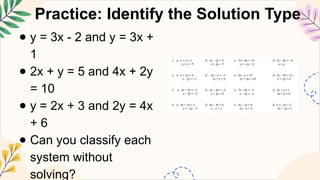 Classify Solutions MATHEMATICS8 Q3 12. classify the types of systems of linear equations ...