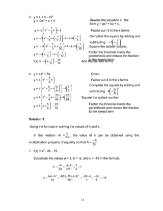 Module 9 Quadratic Functions Assignment Mathematics 9 Quadratic Functions (Module 1) | DOC