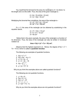 Mathematics 9 Quadratic Functions (Module 1) | DOC
