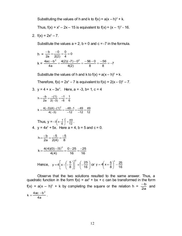 Mathematics 9 Quadratic Functions Module 1