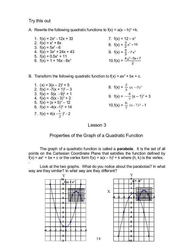 mathematics 9 quadratic functions module 1 rewrite f x 3 x 2 2 1 from vertex form to standard form