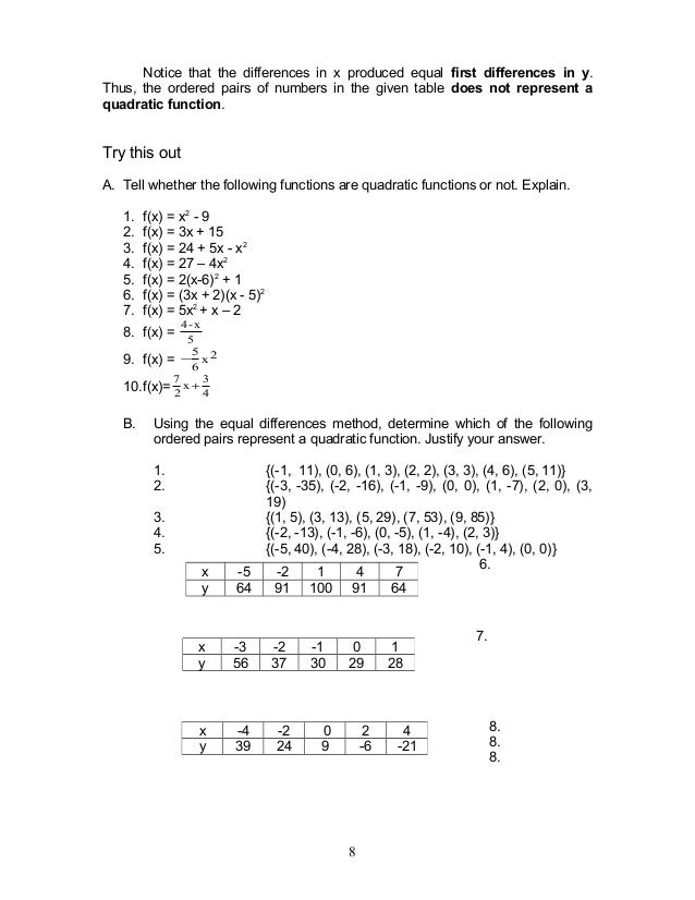 Mathematics 9 Quadratic Functions Module 1