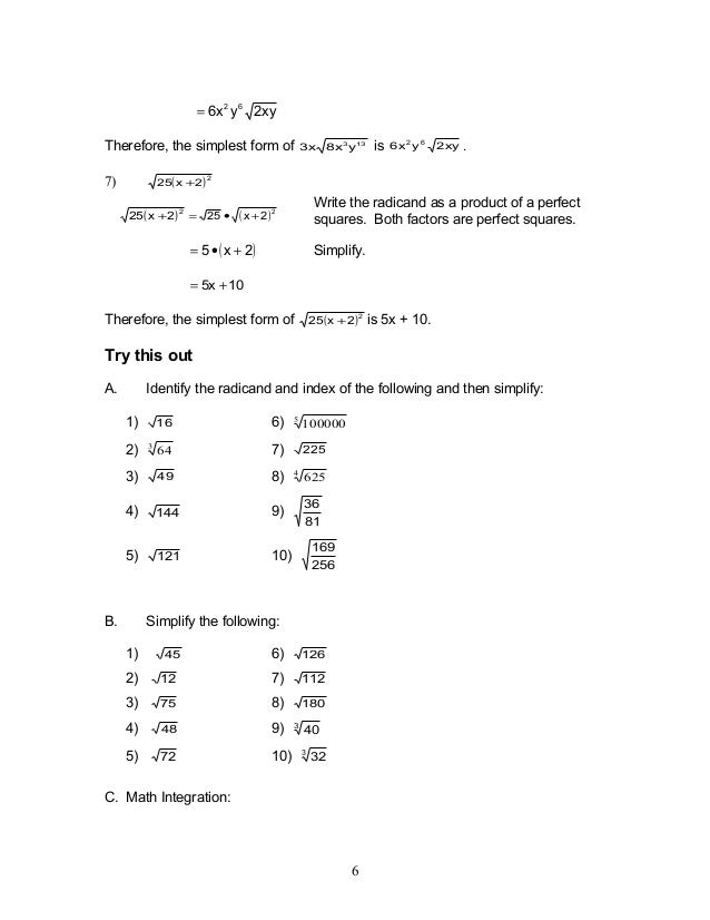 mathematics 9 radical expressions 2 8 64 in simplest form
