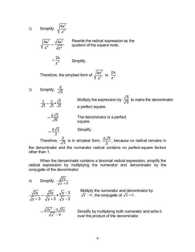 mathematics 9 radical expressions 2 what is the simplest form of the radical expression 3 3 sqrt 2a 6 3 sqrt 2a