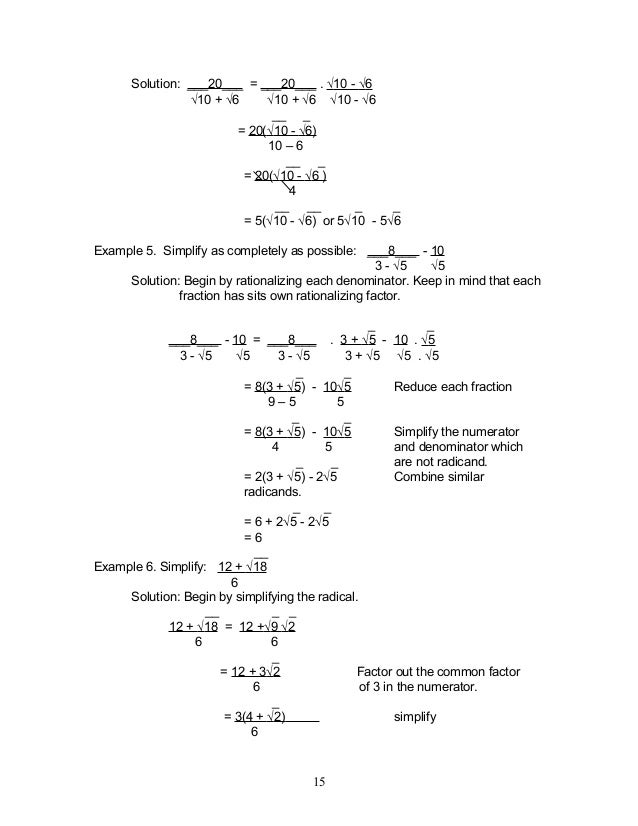 mathematics 9 radical expressions 4 10 15 in simplest form
