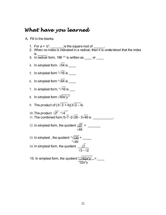 mathematics 9 radical expressions 4 what is the simplest form of the radical expression 3 3 sqrt 2a 6 3 sqrt 2a