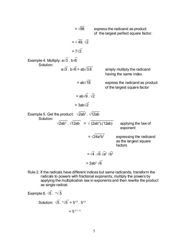 mathematics 9 radical expressions 4 square root of 72 in radical form