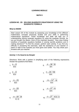 Module 9 Quadratic Functions Assignment AПDЯЄÏ ѪAПÏБβΔS Mathematics 9 LM | PDF