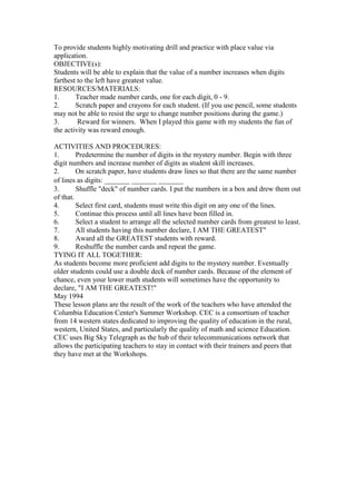 Mathematics classroom  activities