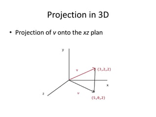 Projection in 3D 
• Projection of v onto the xz plan 
 