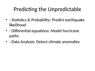 Disaster Pattern Mathematics Mathematics in Disaster Management school project | PPTX