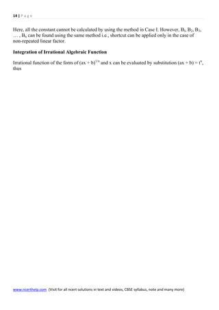 Mathematics notes and formula for class 12 chapter 7. integrals | PDF