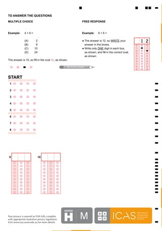 Test Paper Example Multiple Choice Plus Math Mathematics paper H | PDF