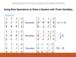 Solving Systems of Linear Equations by Matrix Methods
Using Row Operations to Solve a System with Three Variables
Solution:
 