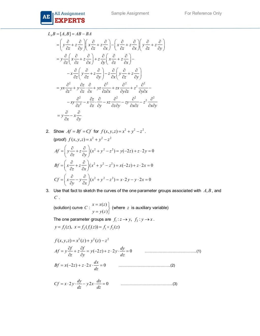 Mathematics sample assignment