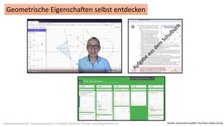 Mathematikunterricht - kompetenzorientiert und digital? (Sebastian Schmidt; www.flippedmathe.de)
Geometrische Eigenschaften selbst entdecken
Quelle: Screenshot padlet; YouTube, bibox.schule
 